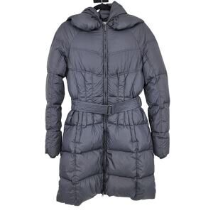 ADD Black Down Puffy Hooded Knee Length Trench Belted Zipper Jacket Size 4